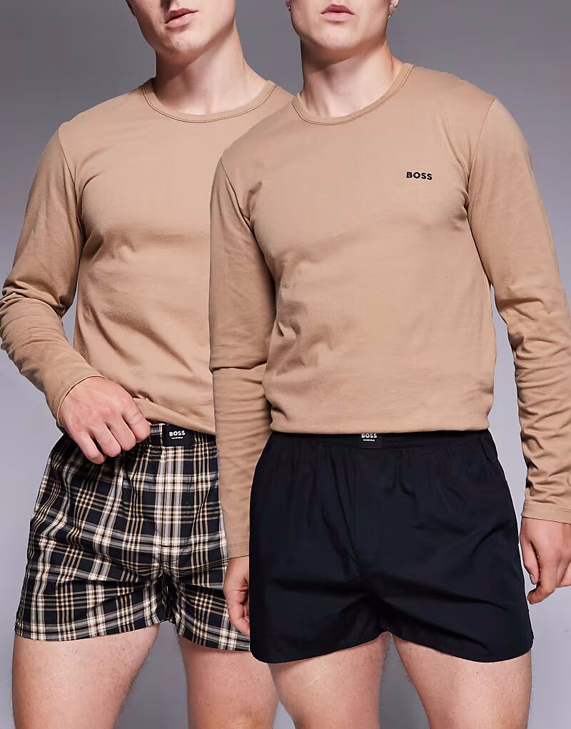 

BOSS Bodywear, комплект из 2 пар тканых боксеров с рисунком в клетку и без него, черного и персикового цветов