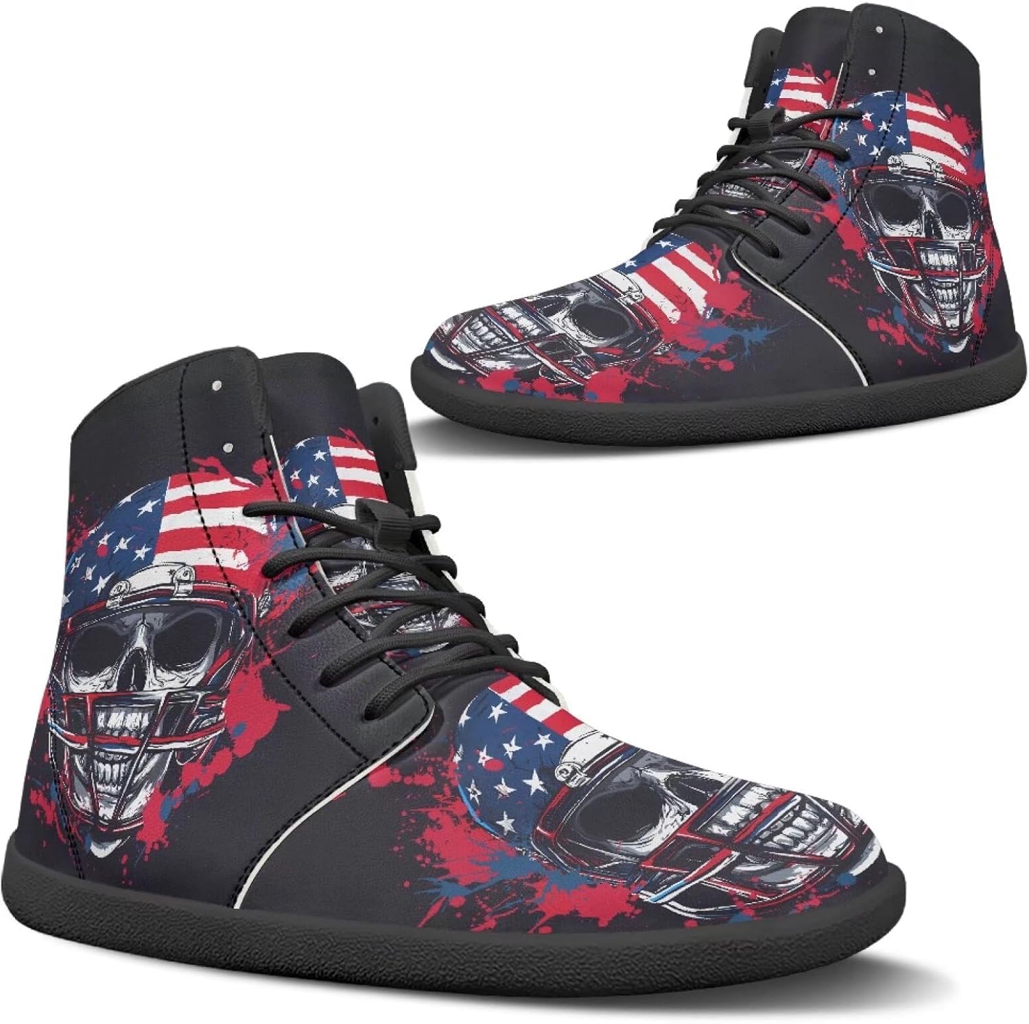 

Мужская обувь без каблука с широкой носовой частью, модные кроссовки, высокие ботинки из ПУ кожи, удобные повседневные и туристические туфли с шнуровкой, для улицы, размеры США 5-14 Quxjehoe, Football Player Skull