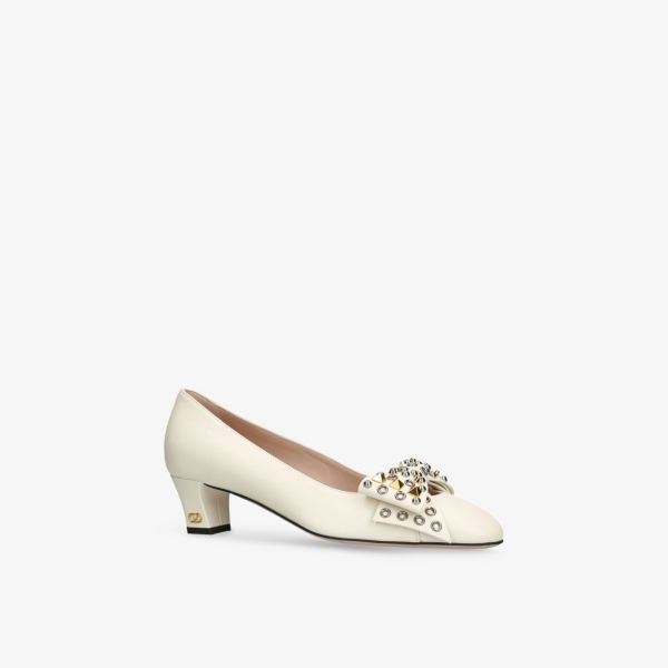 Ботинки Valentino Garavani Bowow studded 45 на каблуке, белый — фото 3