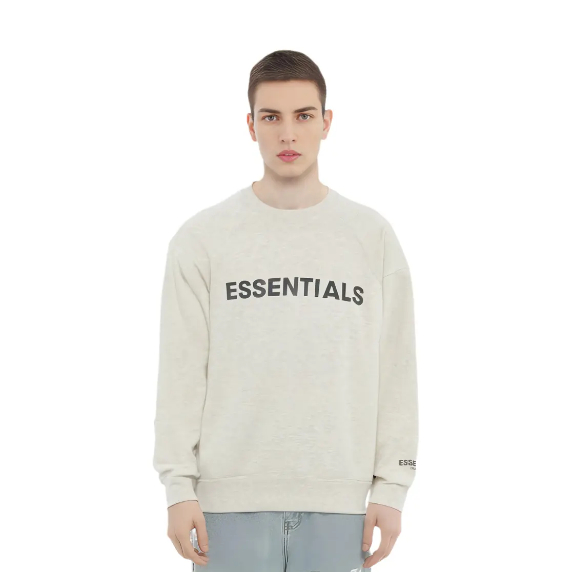 Футболка с аппликацией логотипа Fear Of God Essentials, цвет овсяный — фото 4