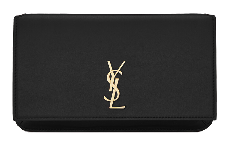 SAINT LAURENT Монограмма Кожаный Гладкий Кроссбоди Чехол для телефона Женский Черный — фото 2