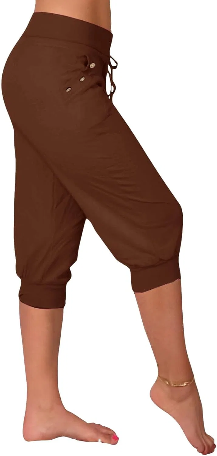Женские капри с высокой талией, бренд Generic, цвет 1a-brown — фото 3