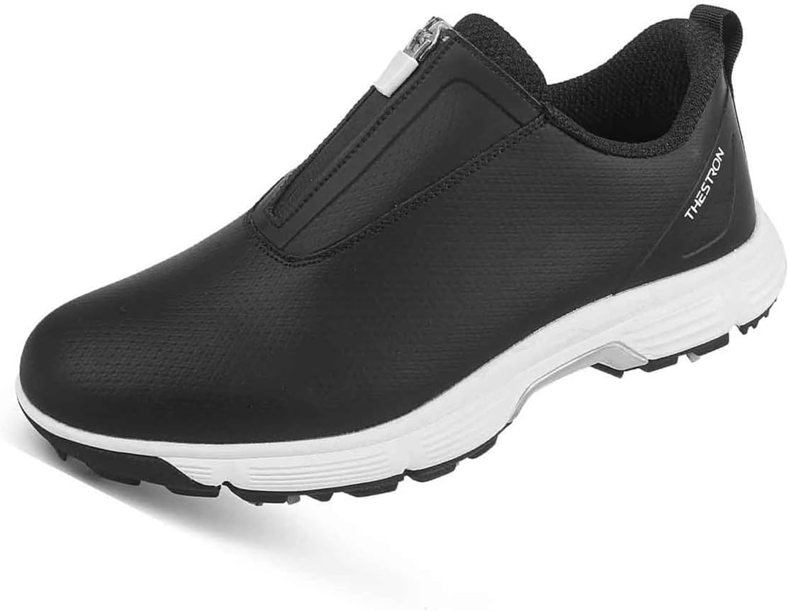 

Мужские кожаные прогулочные гольф-кроссовки VEACAM с молнией, удобные для отдыха и фитнеса, черный