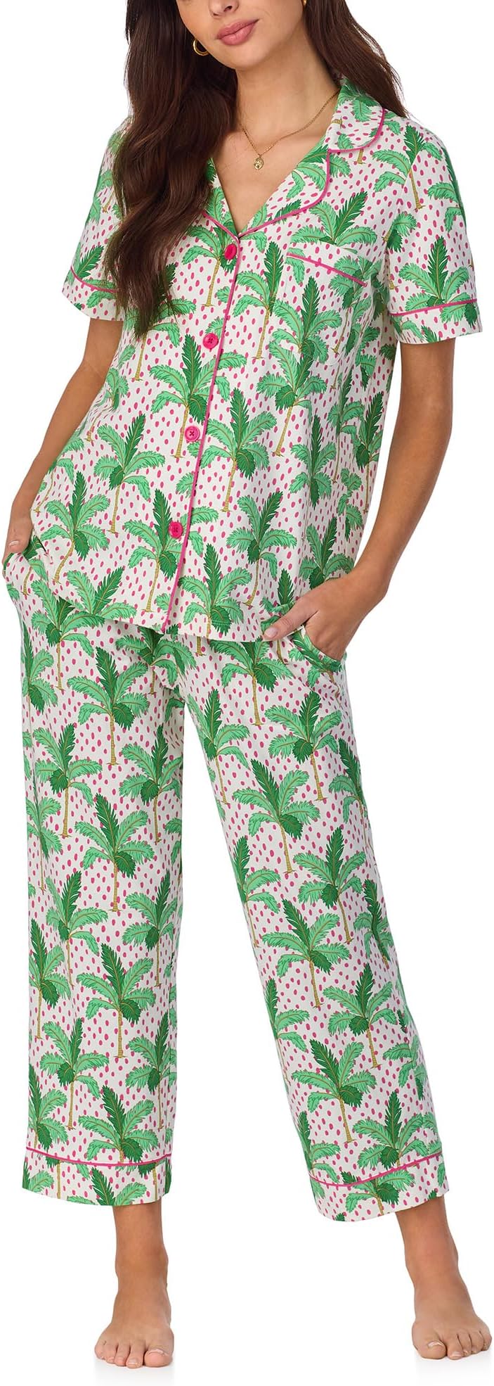 

Пижама Bedhead PJs Short Sleeve Cotton Knit Cropped Pajama Set, цвет Palm Point