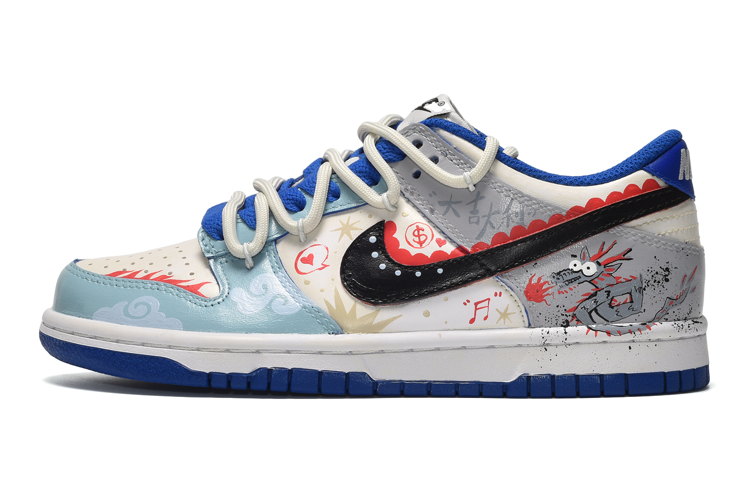 

Кроссовки Nike Dunk Skateboarding Shoes Women's Low-top Gray/White/Blue, серый/белый/синий