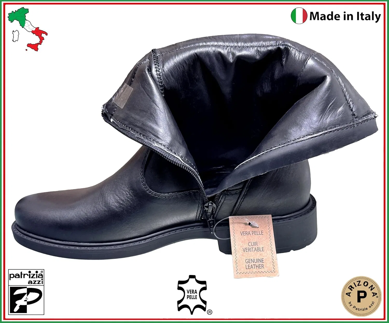 Мужские ботинки Patrizia Azzi Arizona Collection 90299 из натуральной кожи, 100% произведено в Италии Generisch, Black Leather — фото 3