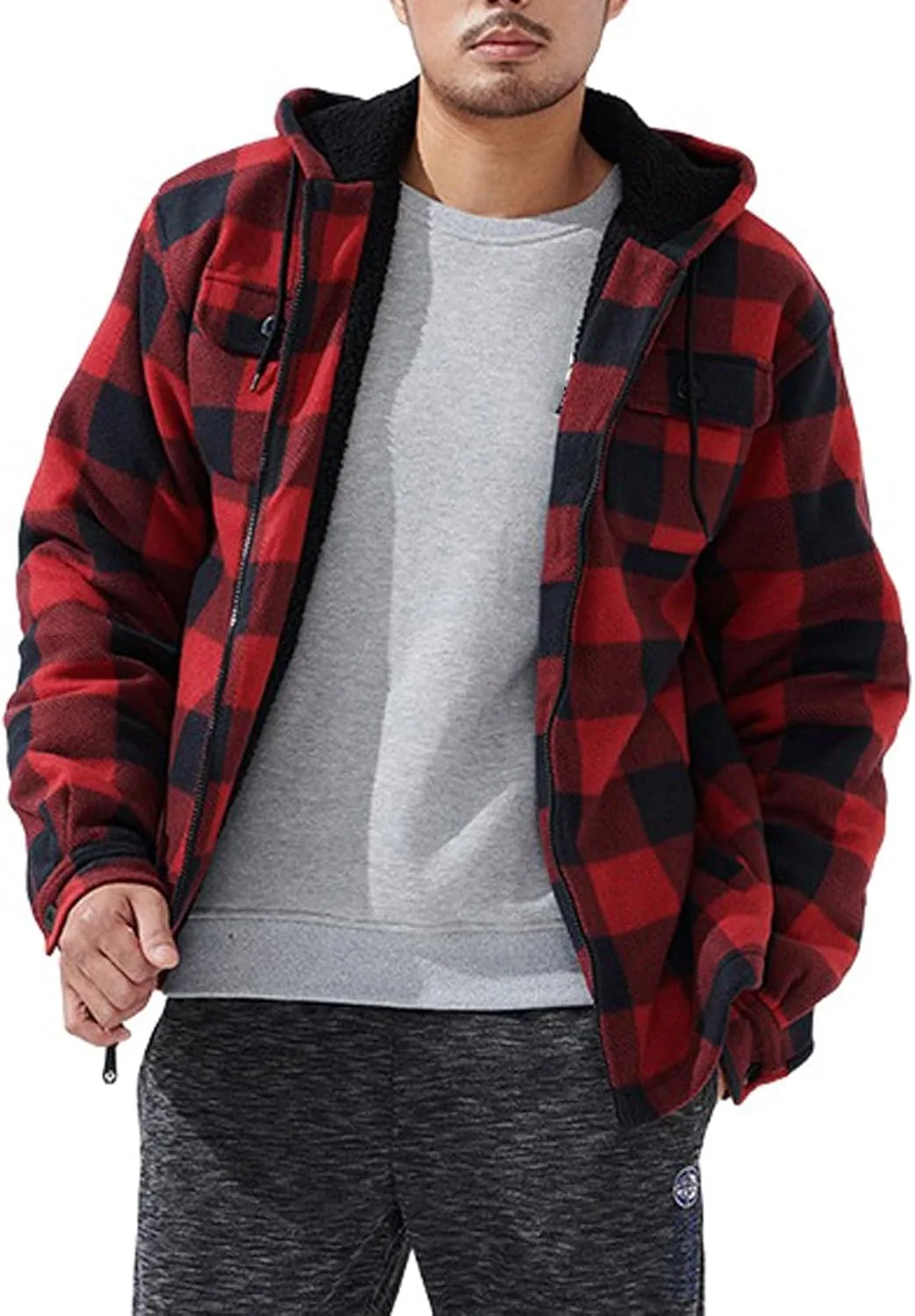 

Мужская куртка-рубашка в клетку с молнией и подкладкой Sherpa HBER