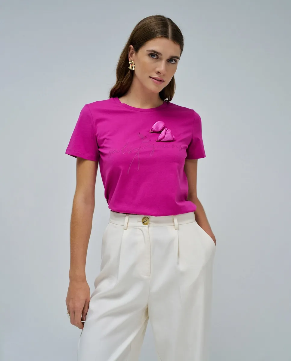 

Женская футболка с цветочными аппликациями Salsa Jeans, розовый