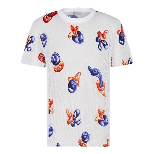 

Футболка men's x kenny scharf crossover fw21 logo printing loose round neck short sleeve white Dior, белый