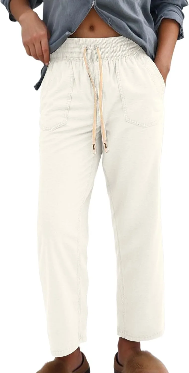 

Женские повседневные брюки с кулиской и широкими штанинами, эластичный пояс, свободный крой, льняные, для лета и пляжа