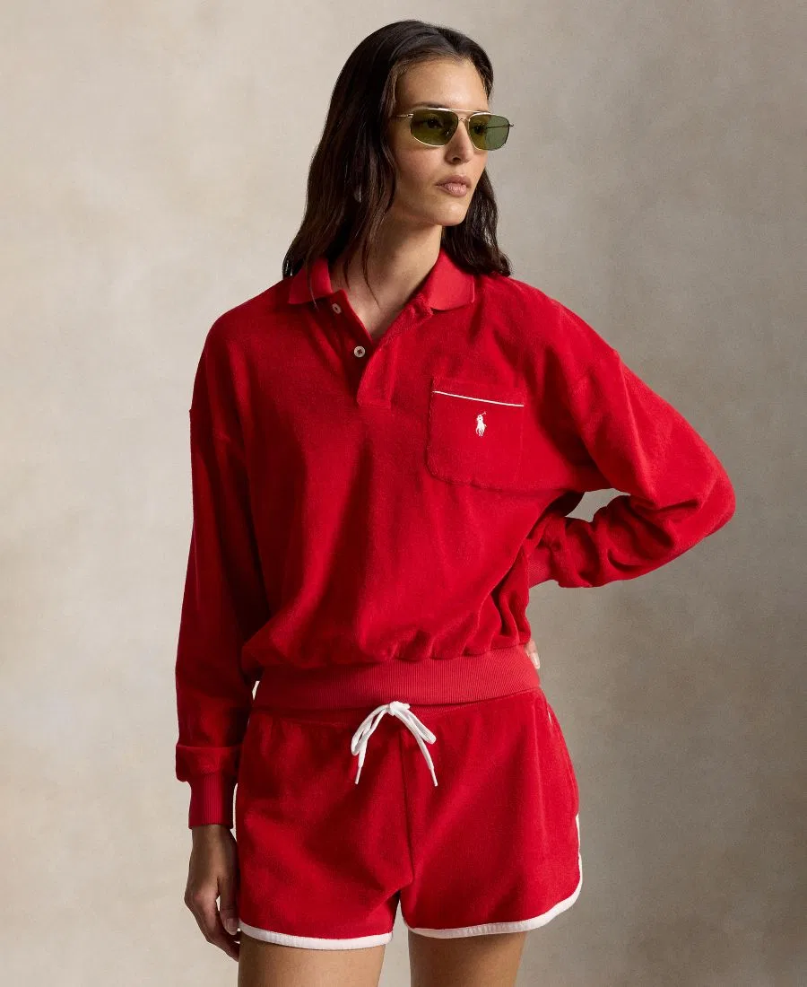 Женская рубашка-поло с длинными рукавами и воротником Polo Ralph Lauren, красный — фото 4