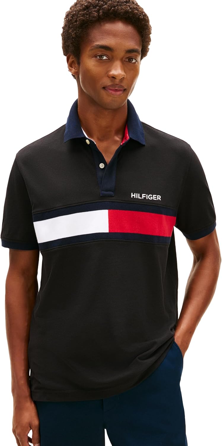 

Мужское поло Tommy Hilfiger с коротким рукавом и принтом «флаг», классический крой, Dark Sable