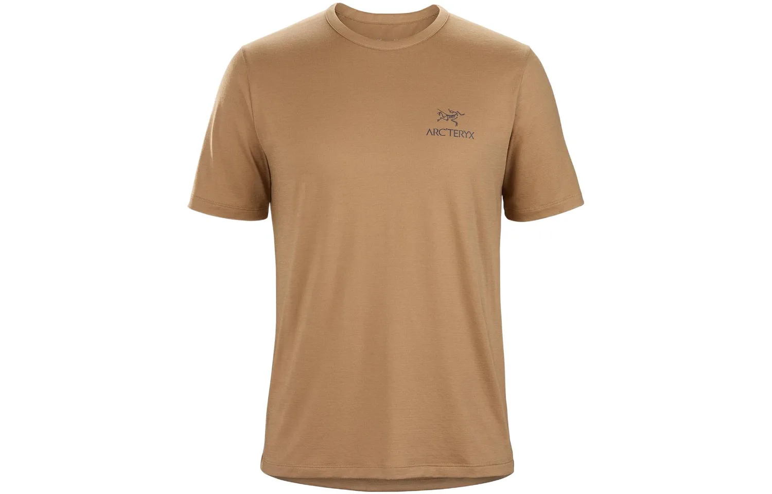 Футболка Emblem с круглым вырезом, умеренный прямой крой Arcteryx, sandstone коричневый/черный sapphire/canvas/черный sapphire