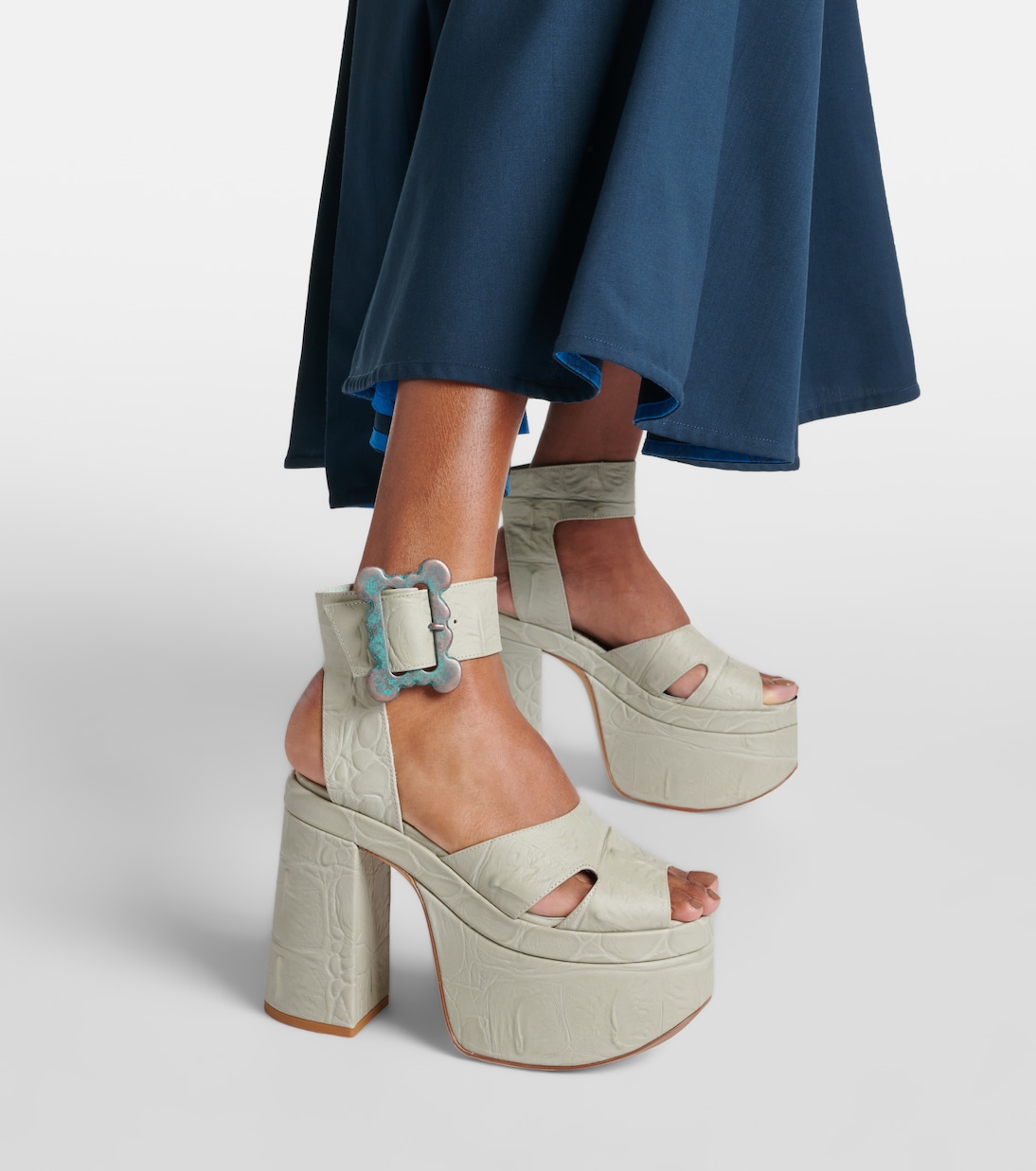 Сандалии Olde London на платформе из кожи с крокодиловым эффектом Vivienne Westwood, Sage Green — фото 4