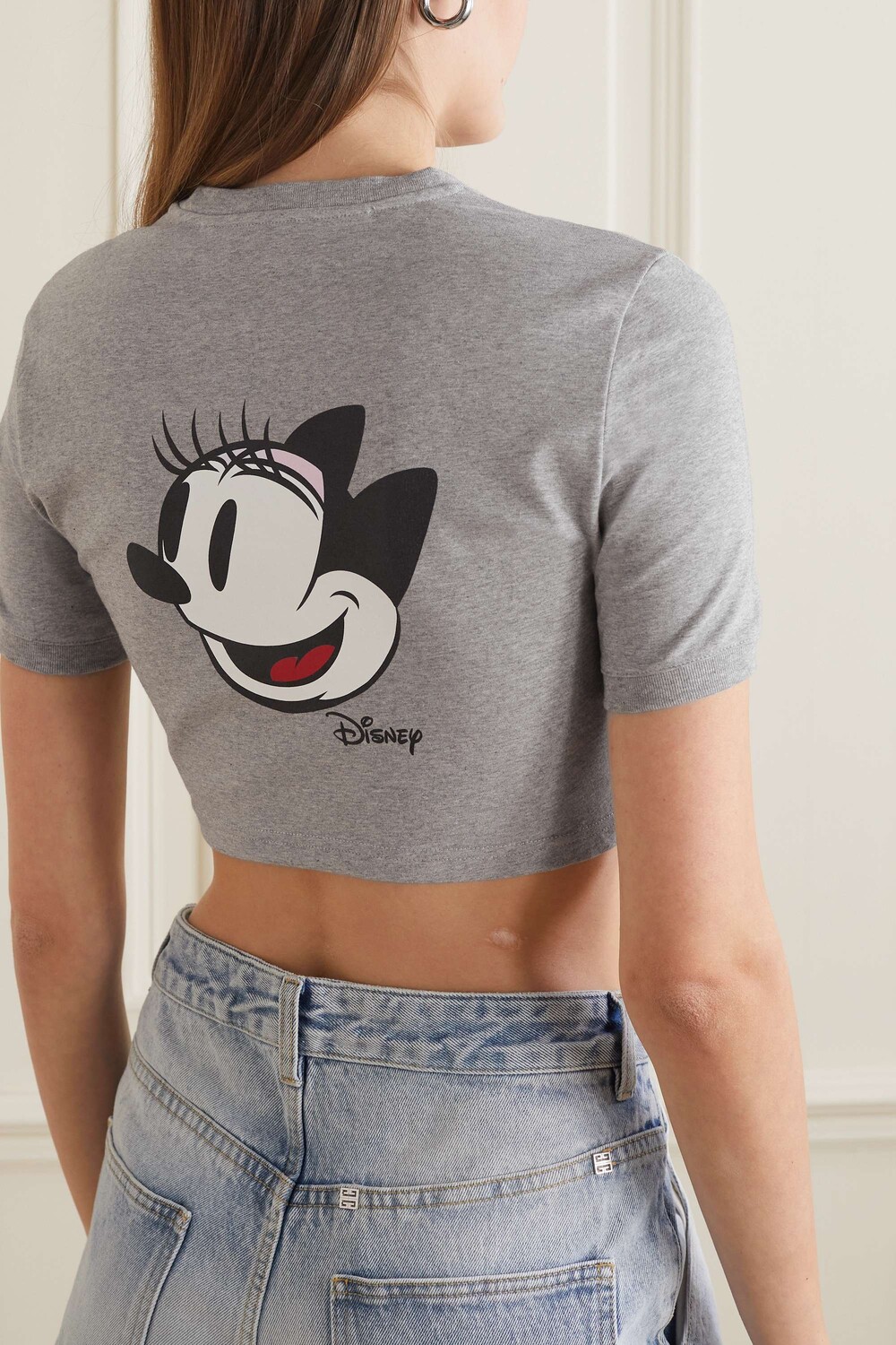 

GIVENCHY + Укороченная футболка Disney из эластичного хлопкового джерси с принтом, серый