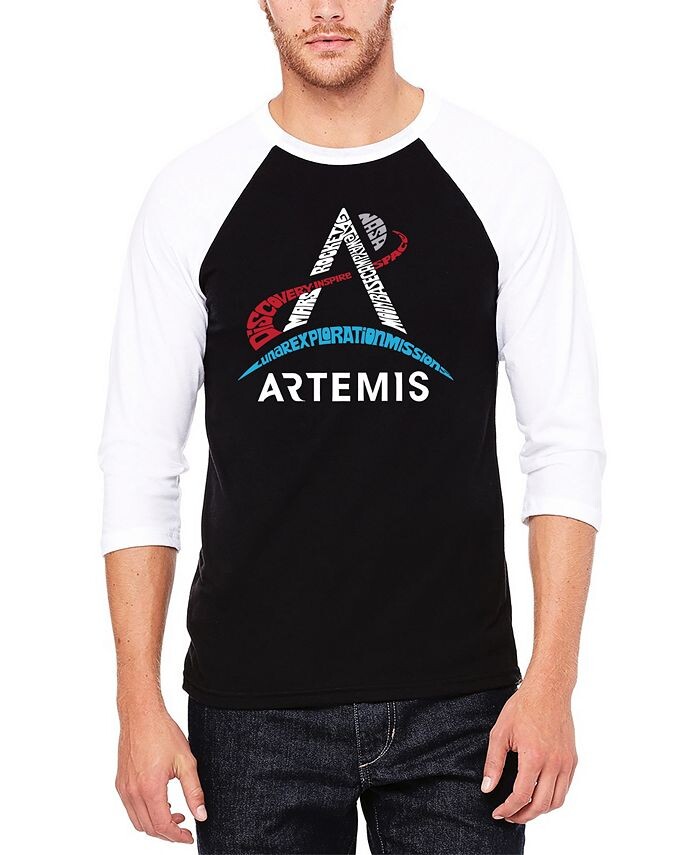 

Мужская футболка NASA Artemis Logo Raglan Baseball Word Art LA Pop Art, черный