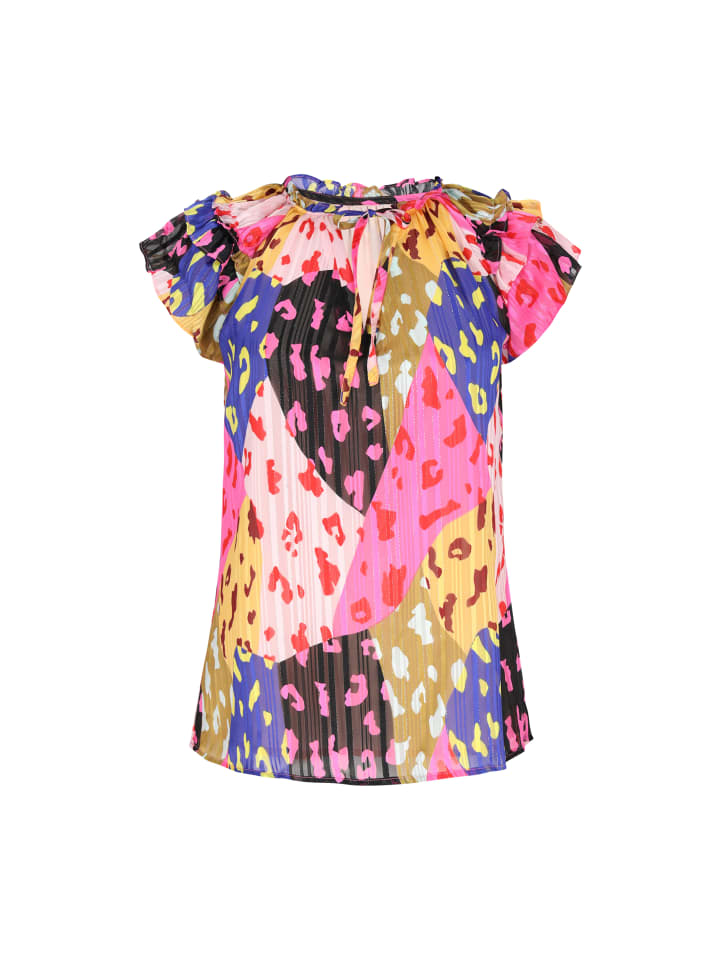 

Женская блузка розового цвета с разноцветными вставками faina