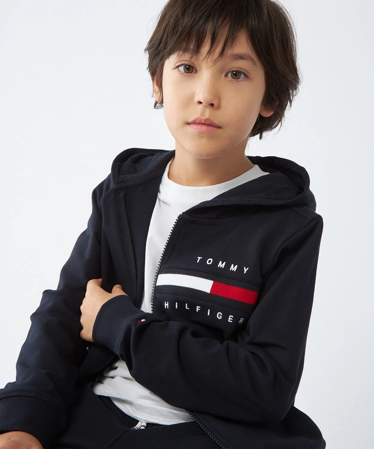 Детская кофта-худи с молнией Tommy Hilfiger, синяя — фото 2