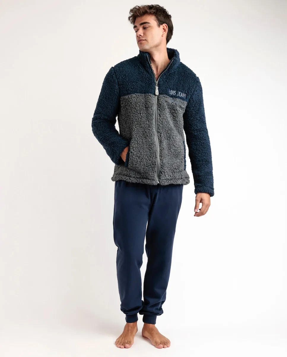 

Мужской халат с длинными рукавами из теплой ткани Lois, темно-синий