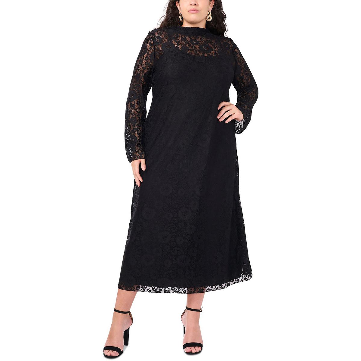 

Плюс Женское однотонное кружевное макси-платье Vince Camuto, цвет rich black
