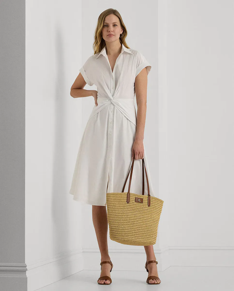 

Платье-рубашка со сборками из хлопка Lauren Ralph Lauren, белый