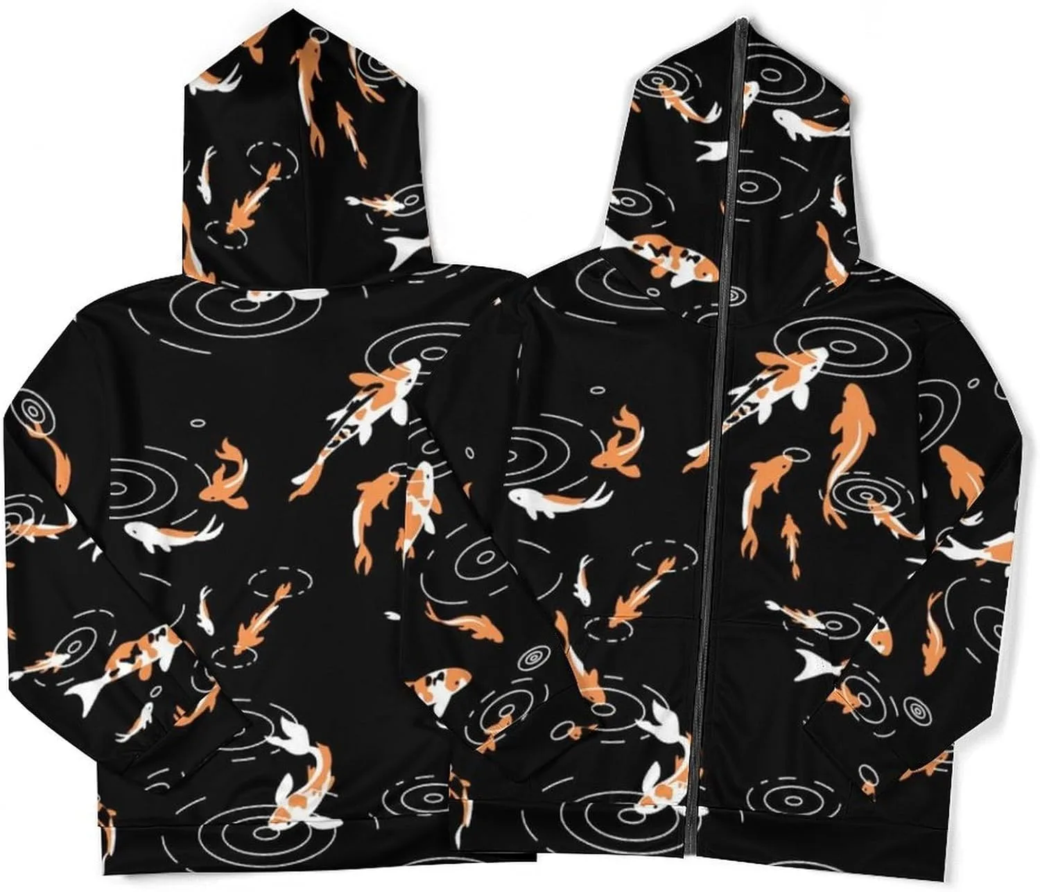 Толстовка с капюшоном Blue Golden Fish Koi, мужская, на молнии, с карманами — фото 4