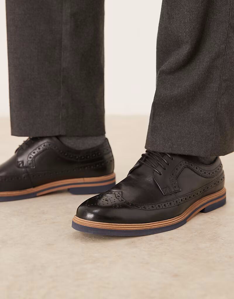 

Туфли-броги на шнуровке из черной кожи Asos Design