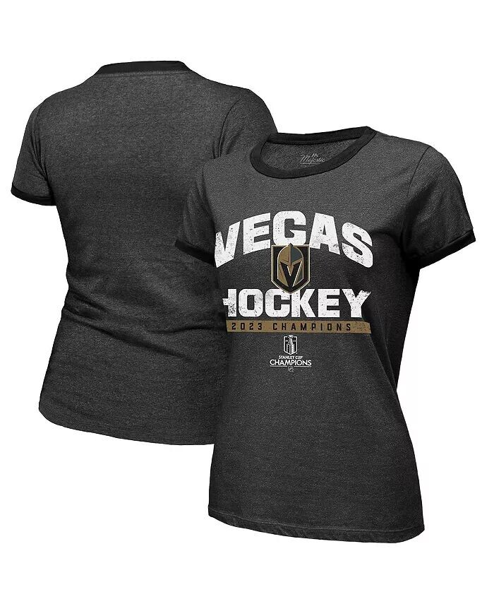 

Черная женская футболка с нитками Vegas Golden Knights Кубка Стэнли Чемпионов 2023 Ringer Tri-Blend Majestic