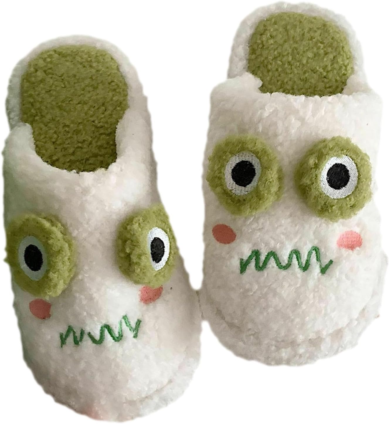 

Тапочки Spacebuyer Fuzzy Frog с изображением мультяшной лягушки, милые тапочки в форме лягушки, мягкие плюшевые домашние тапочки для дома и улицы (женский размер 7.5-8 / мужской 5.5-6, белый B)
