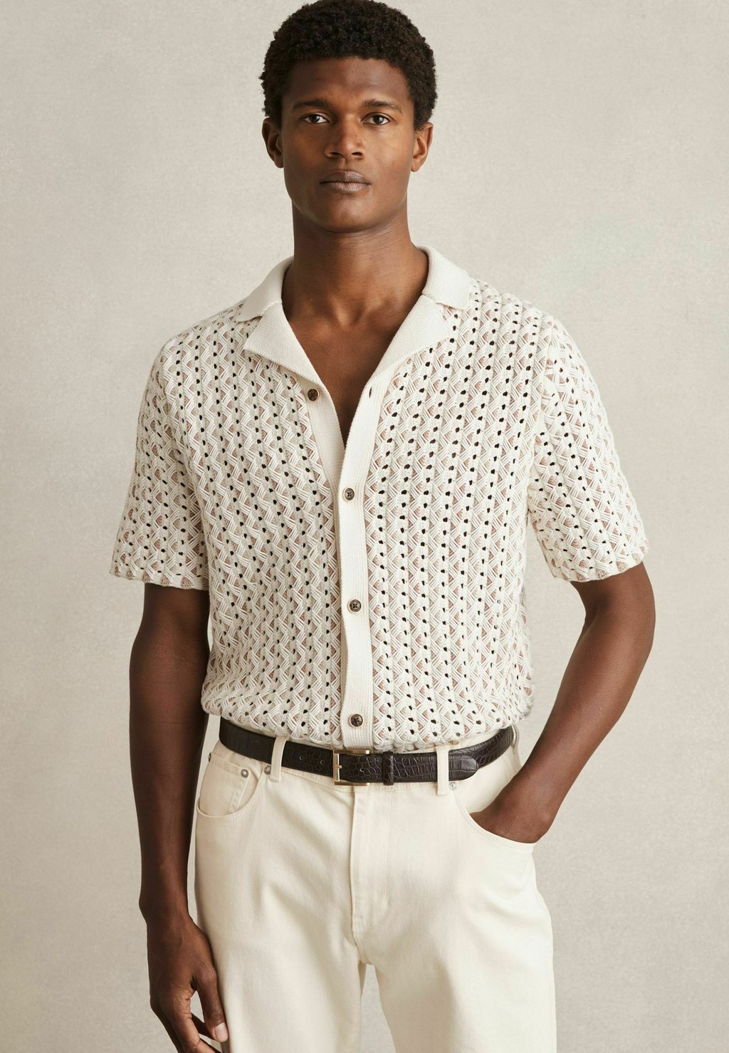 

Рубашка ROULETTE TEXTURED CUBAN COLLAR Reiss, бежевый