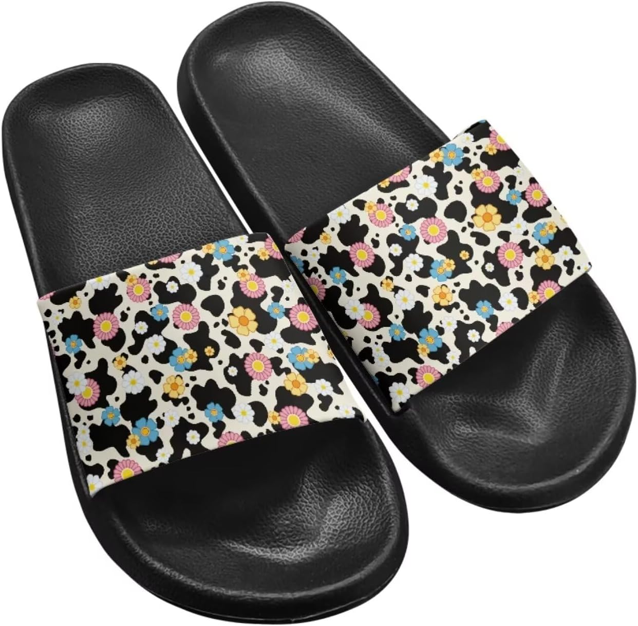 

Женские и мужские шлепанцы Jeiento Novelty для дома, удобные мягкие пляжные туфли, открытые спортивные слайды с толстой амортизацией, Cute Flower and Milk Cow