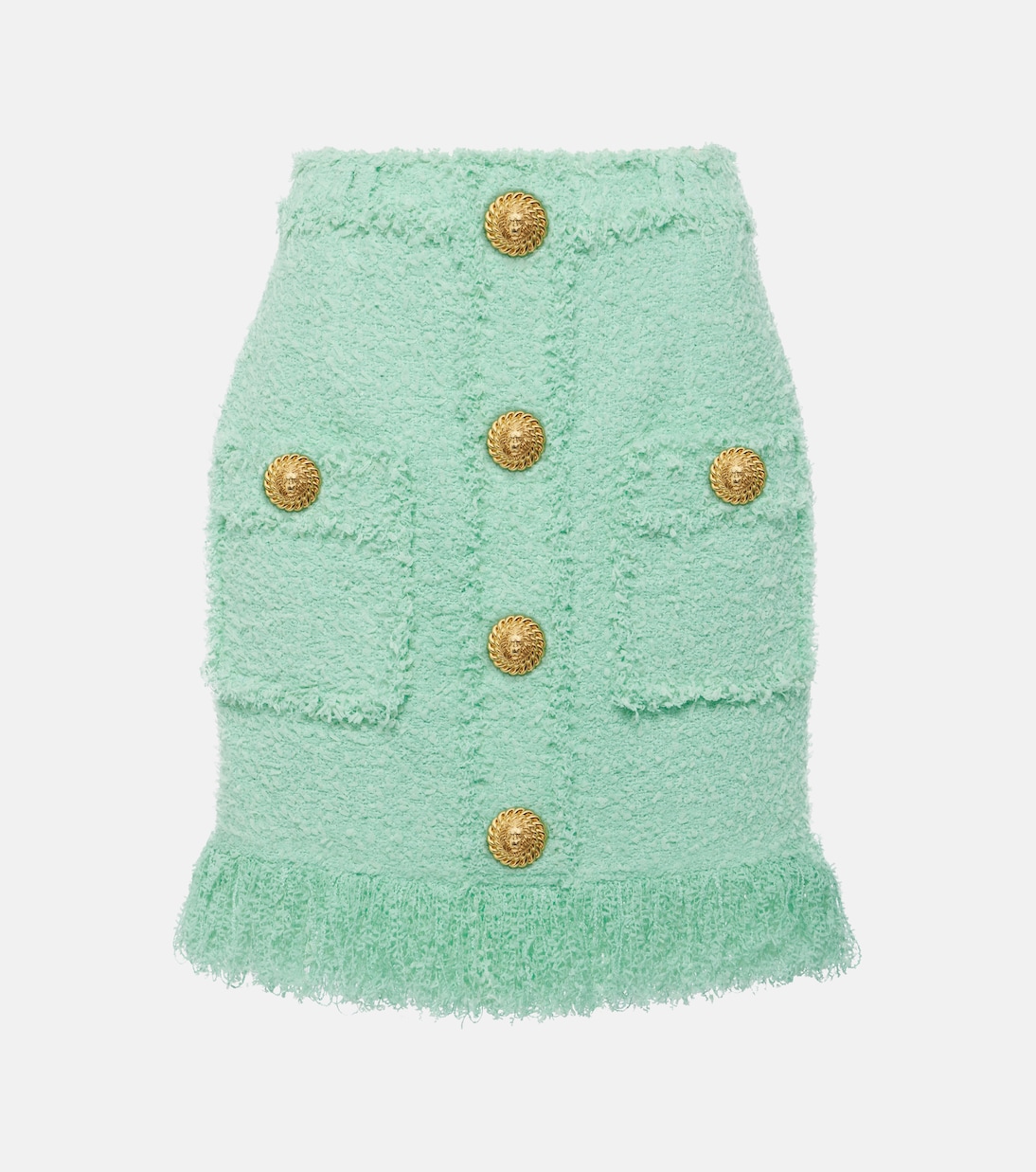 

Мини-юбка из твида с бахромой Balmain, Menthe