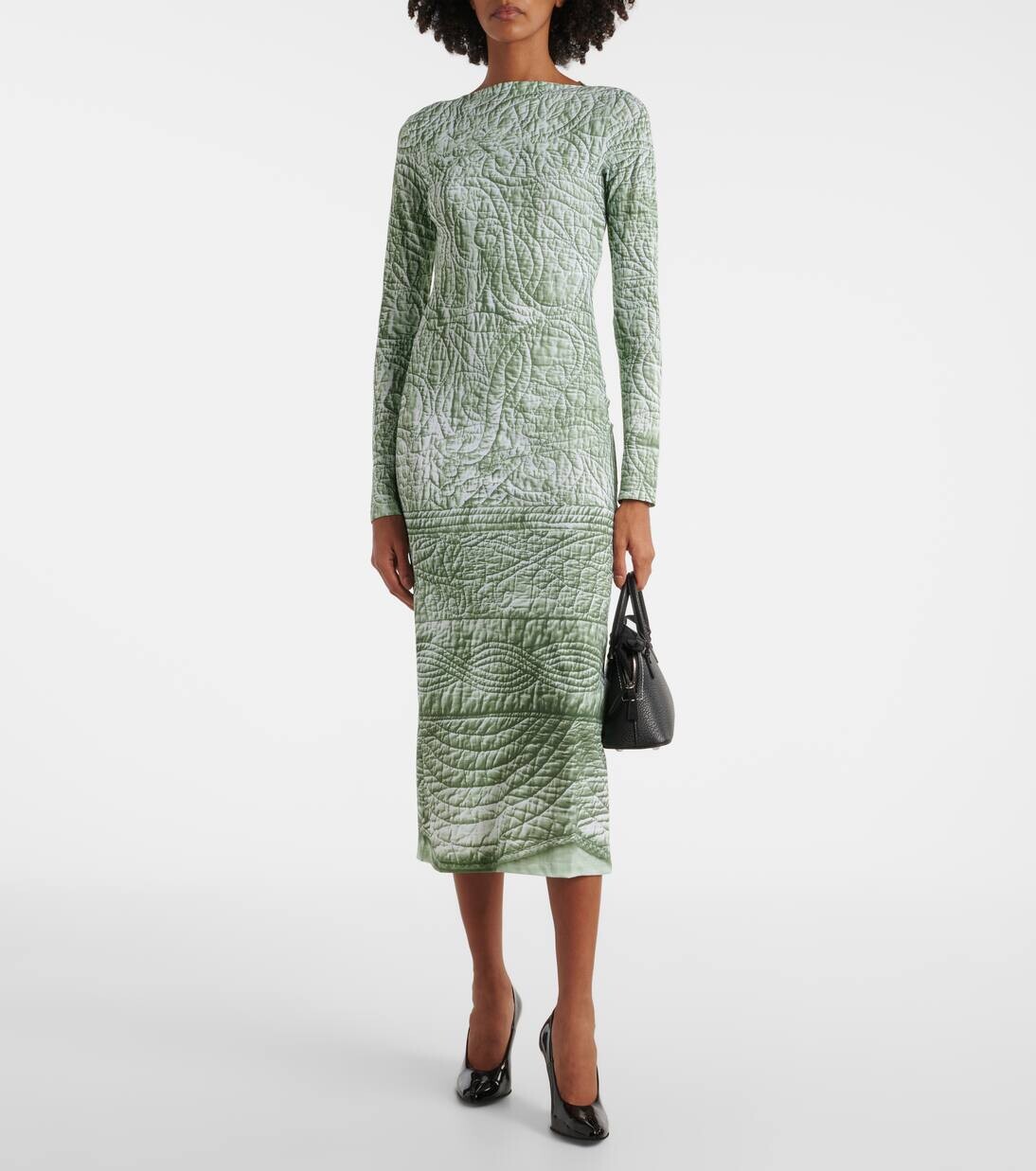 Платье миди из джерси с принтом Mm6 Maison Margiela, цвет iguana — фото 2