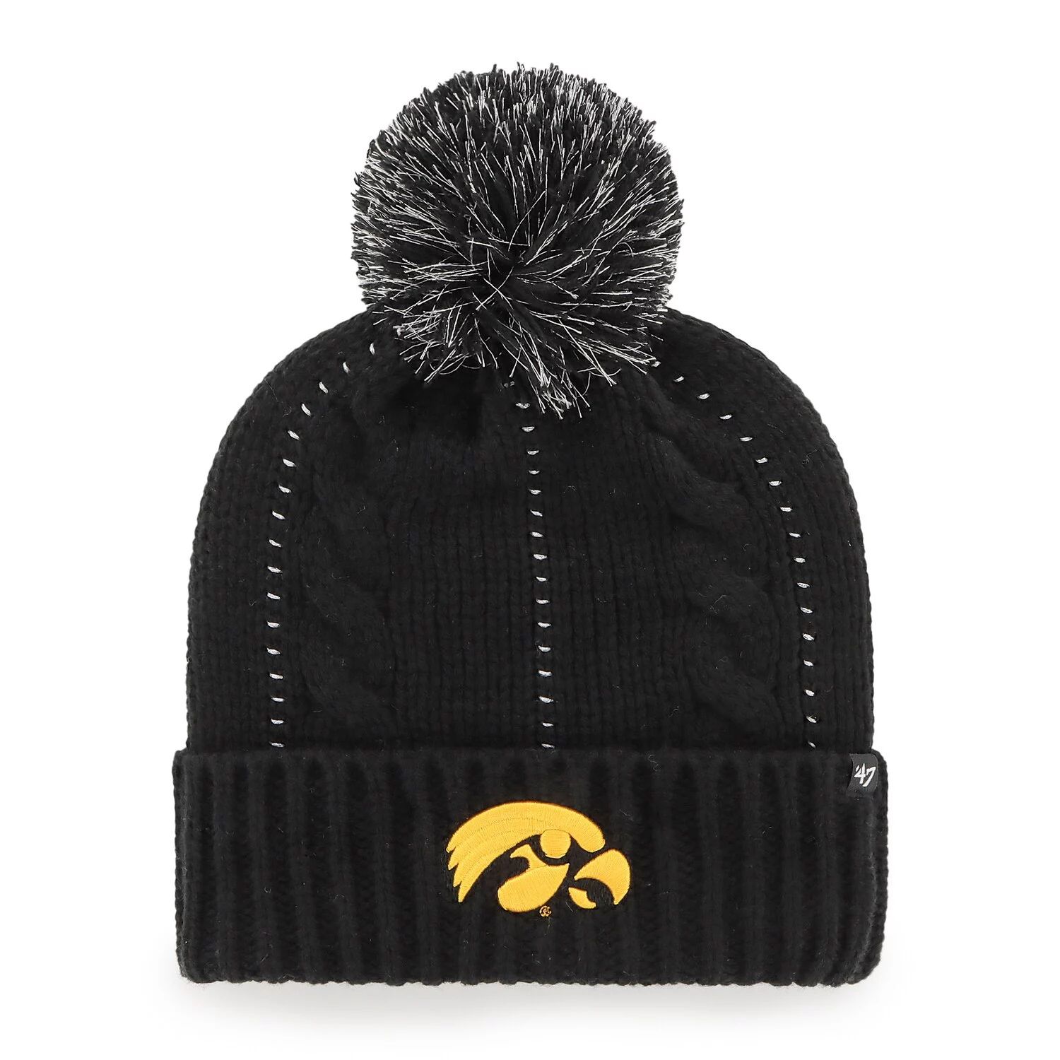 

Женская черная вязаная шапка с манжетами и помпоном '47 Iowa Hawkeyes Bauble