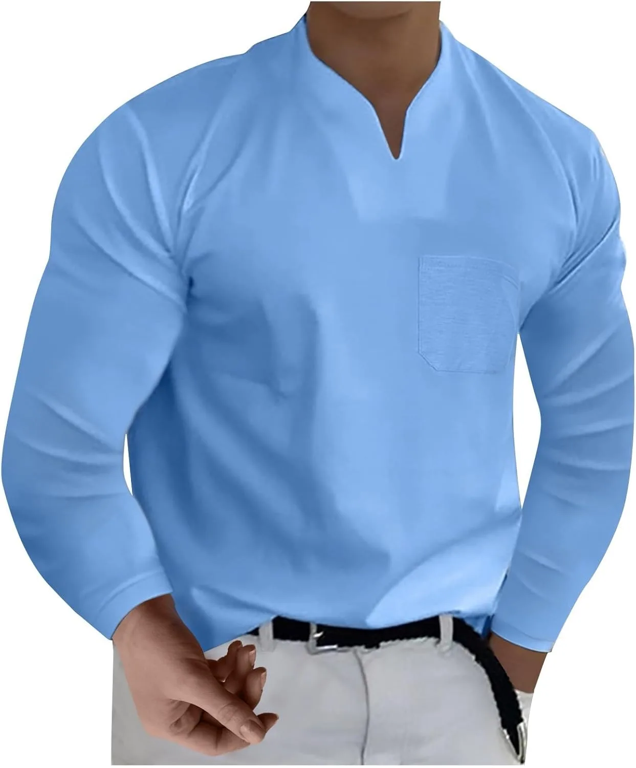

Мужская футболка Henley с длинным рукавом и карманом, M-5XL RTRDE