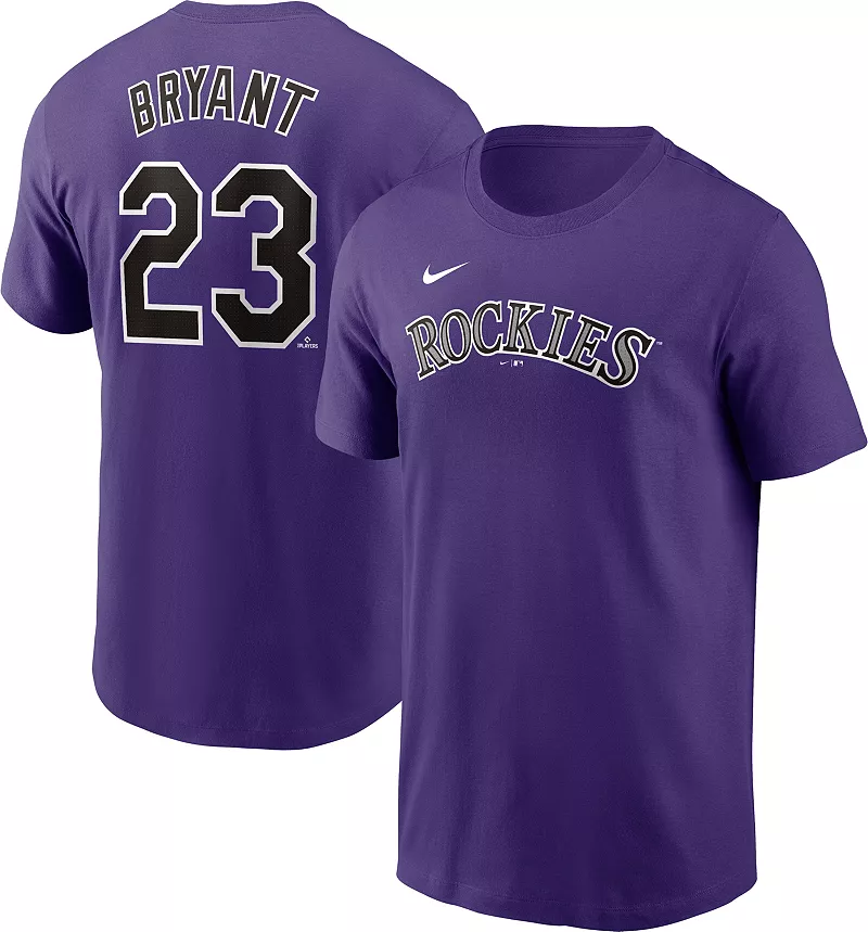 

Мужская футболка Nike Colorado Rockies Kris Bryant #23 фиолетовая