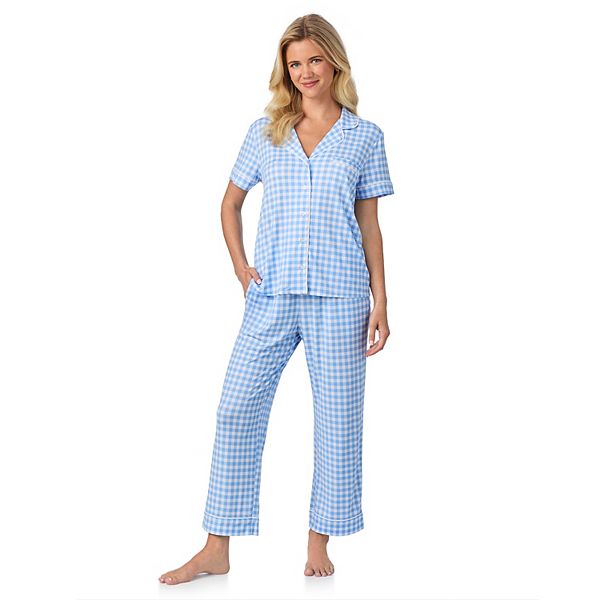 

Женский уютный комплект пижамы с коротким рукавом и вырезом Draper James, Blue Gingham