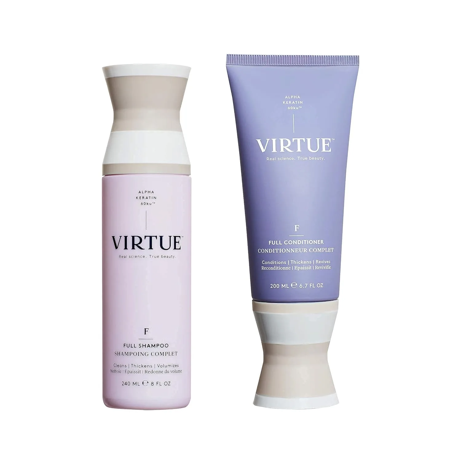 Набор шампуня и кондиционера Virtue Full Sulfate Free Volumizing Shampoo and Conditioner Set придает объем волосам, подходит для всех типов волос, безопасен для окрашенных волос.