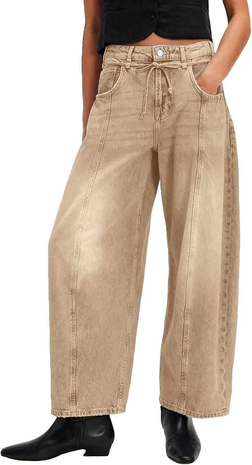 

Женские джинсы baggy barrel mid rise wide leg с пачворком loveimgs