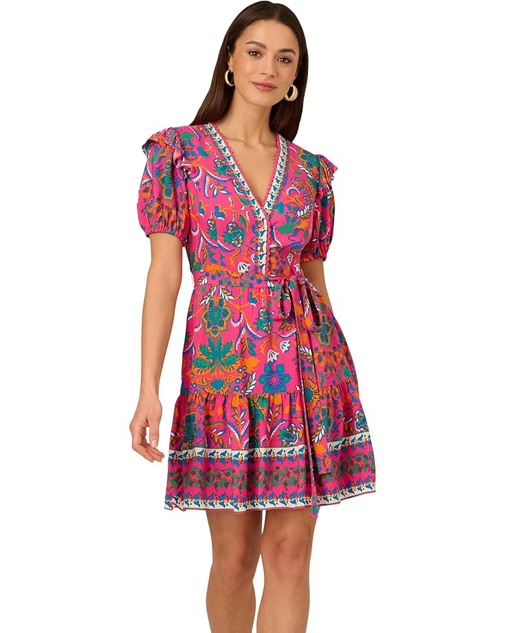 

Платье Adrianna Papell Printed Short Flounce Dress, цвет Hot Pink/Multi