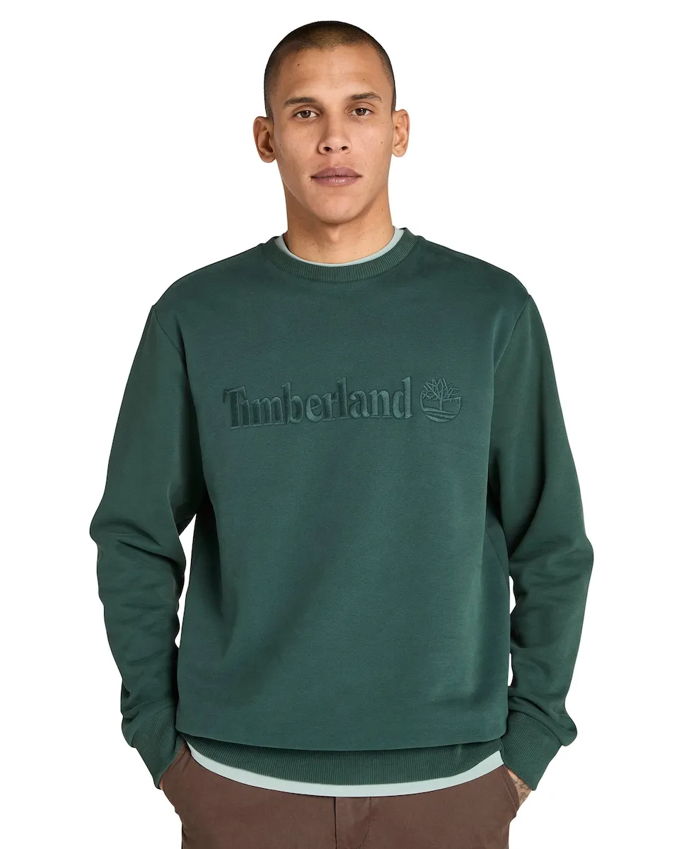 

Мужская вышитая хлопковая толстовка с круглым вырезом Timberland, зеленый