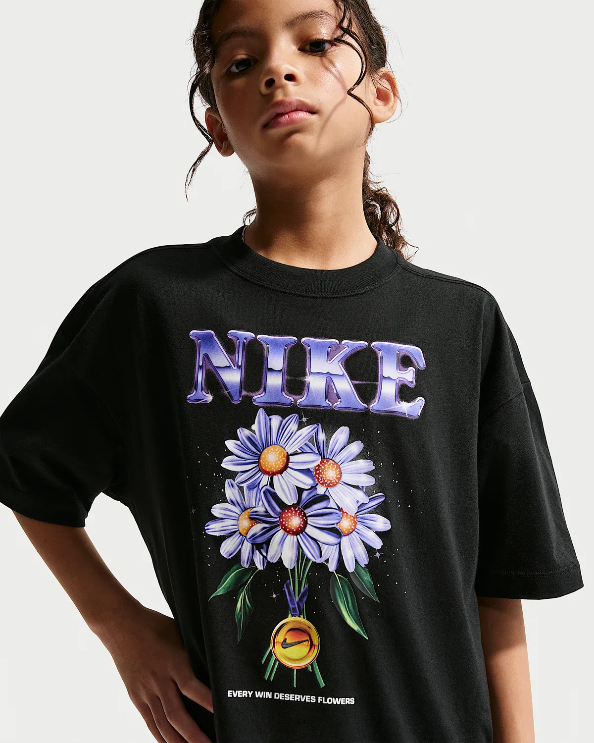 Детская (для девочек) футболка оверсайз Nike Sportswear, Black — фото 3