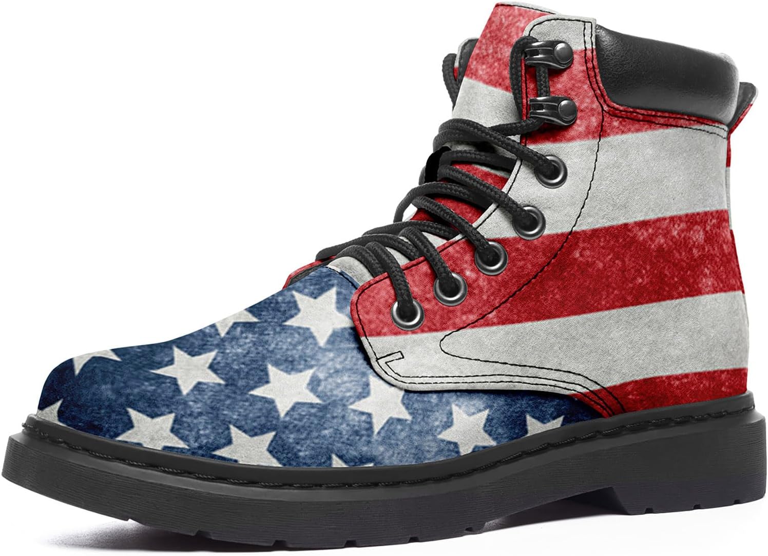 

Ботинки Onegam с американским флагом, патриотические, с возможностью персонализации имени, кожаные ботинки на шнуровке с узором звезд и полос для женщин и мужчин, белый