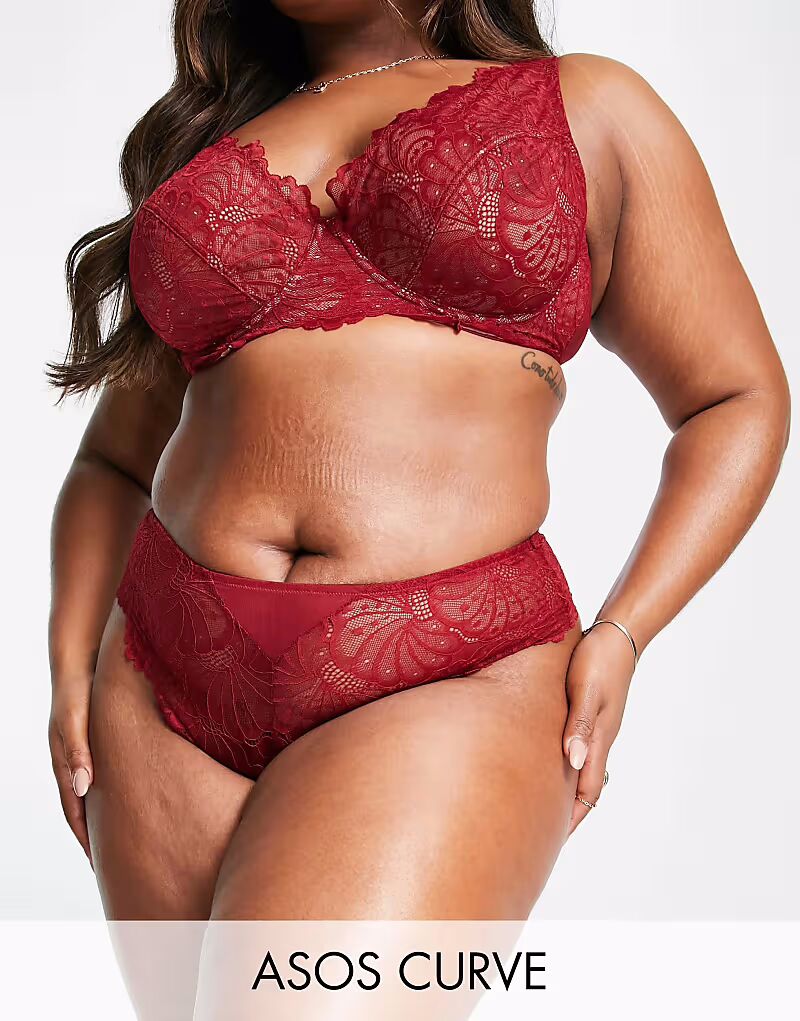 

Кружевные стринги Curve Sienna бордового цвета Asos Curve