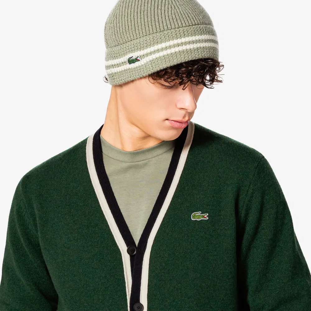 Мужской шерстяной кардиган с V-образным вырезом тёмно-зелёный от Lacoste — фото 2