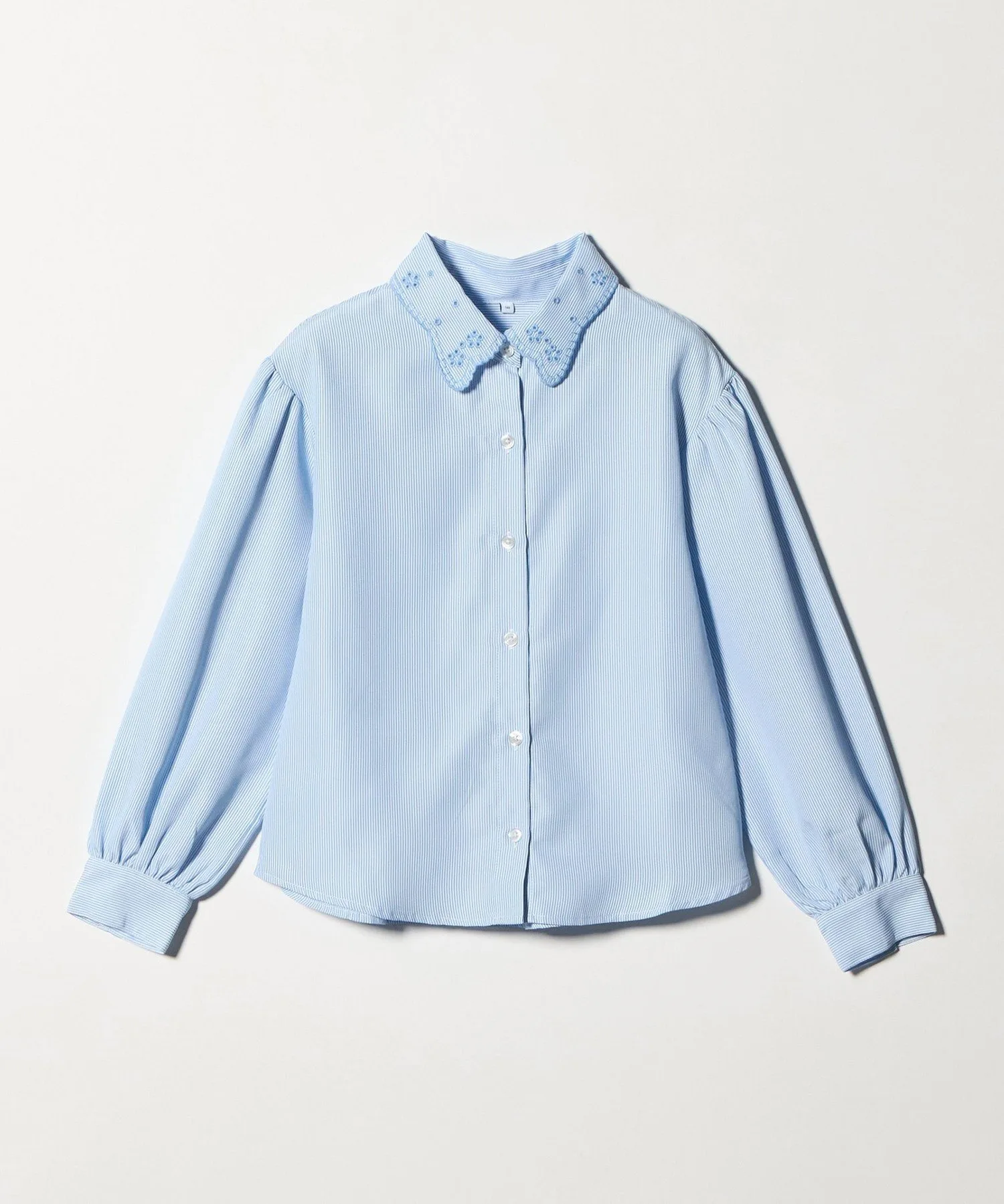 Рубашка в полоску с вышитым воротником / Детская 140-160 см UNITED ARROWS green label relaxing, LT.BLUE