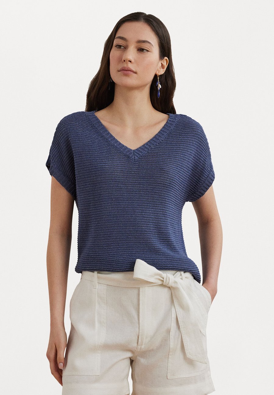 

Футболка Lauren Ralph Lauren Petite Linen Blend Short Sleeve V Neck Sweater, Capri Blue/Blue