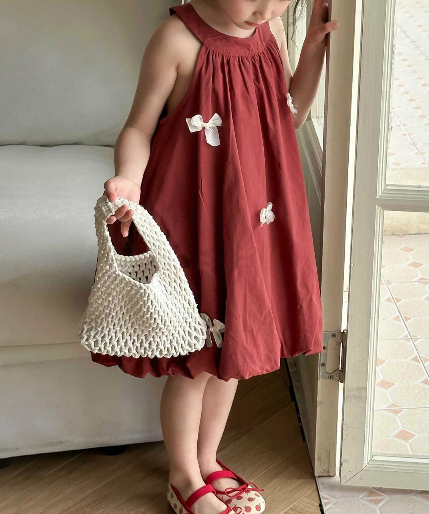 Детское платье-баллон без рукавов с лентой [aimoha-KIDS-] Aimoha Kids, Red — фото 3