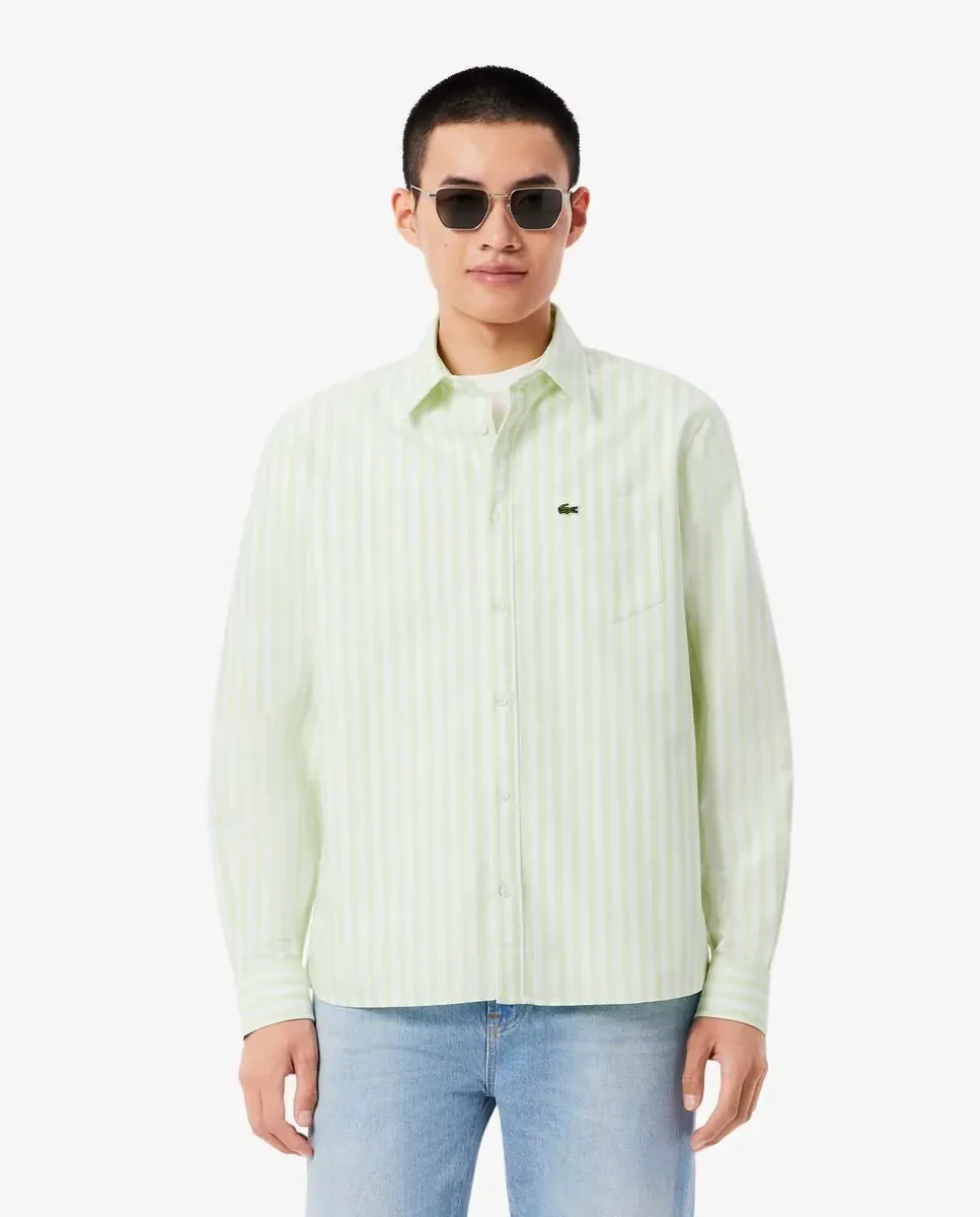 Мужская рубашка Oxford с длинными рукавами и полосатым узором, прямого кроя Lacoste, зеленый