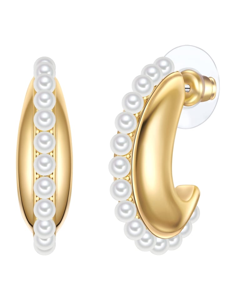 

Yokoamii Серьги из металлического сплава с (синтетической) жемчужиной в оправе из желтого золота